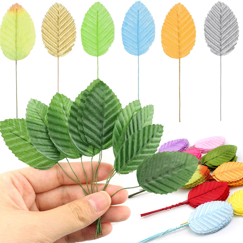 Florist Supply Bulk - 50/100/200 Buah Daun Mawar Sutra Buatan